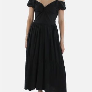 Vince Linen Off-Shoulder Midi Dress